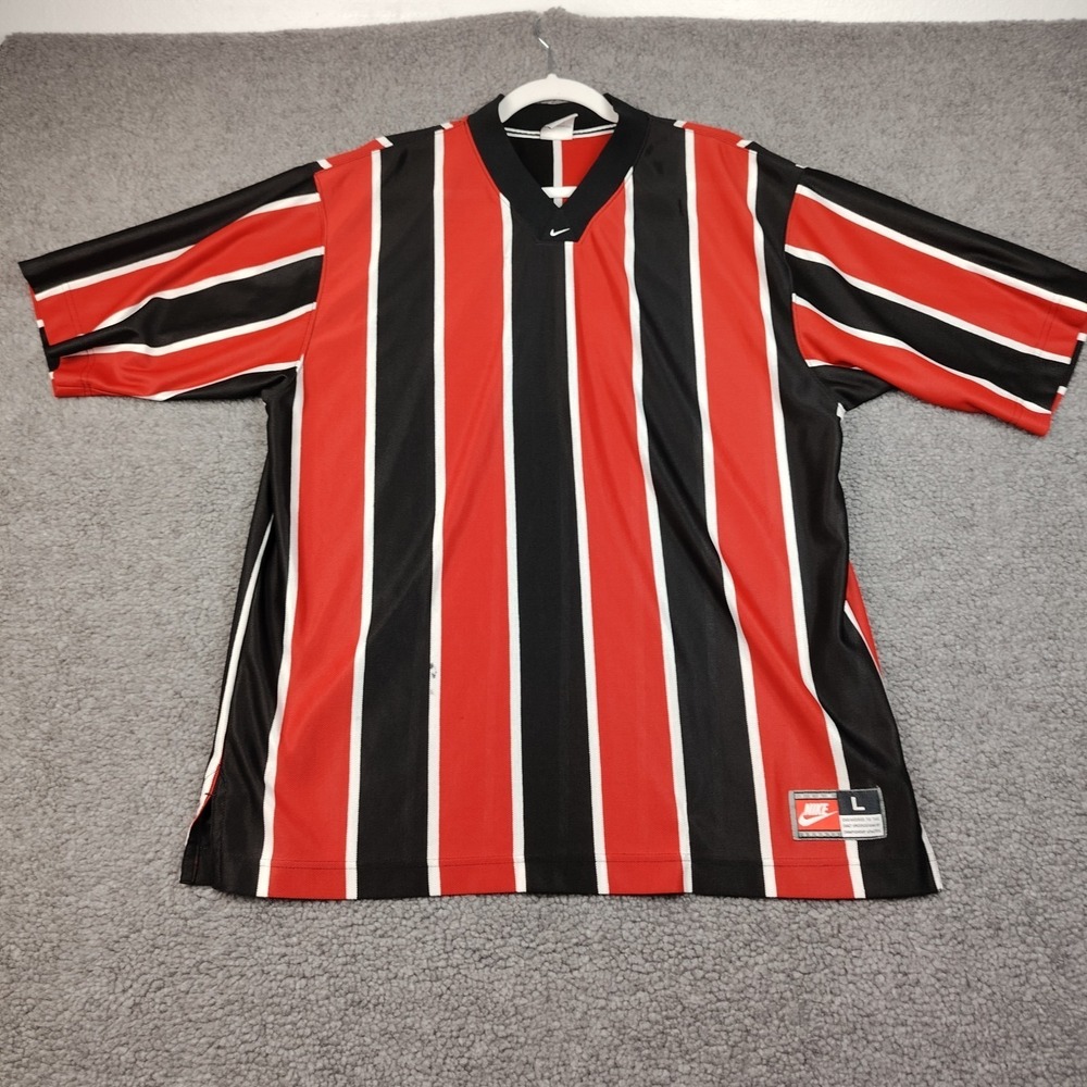 Vintage 90s Nike Swoosh Red Striped Soccer Jersey Size Large Men's #4